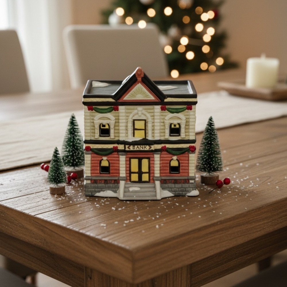 Vintage Victorian Village Collectibles BANK Hand Painted Porcelain Building 1990